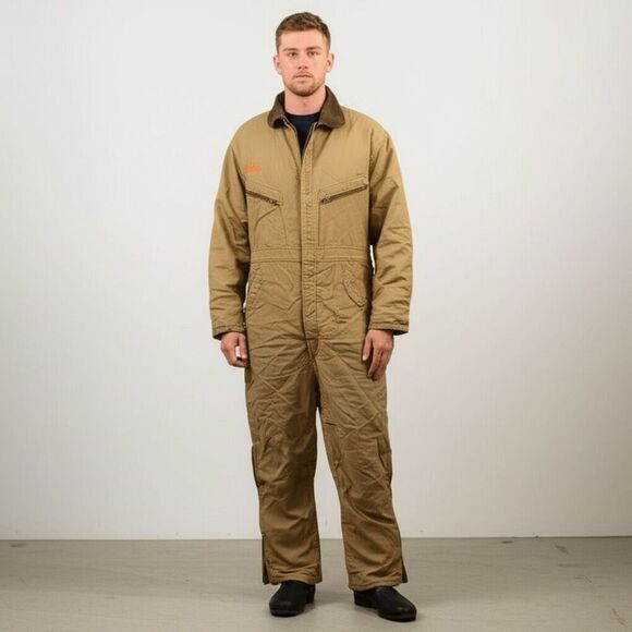 Toppmaster USA Vintage Uniform Work Wear Coveralls Quilted Tan Zip Front Sz S - Picture 1 of 7